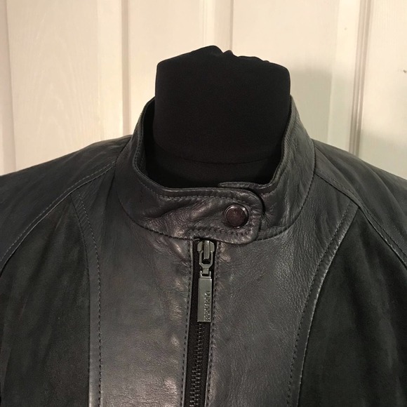 Bernardo Leather Green / Grey Leather & Suede Moto Jacket XL - Picture 2 of 6